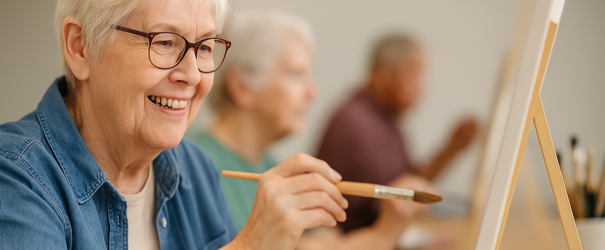 Senior woman painting during a group arts and crafts session at Senior Day KC’s Creative Corner.